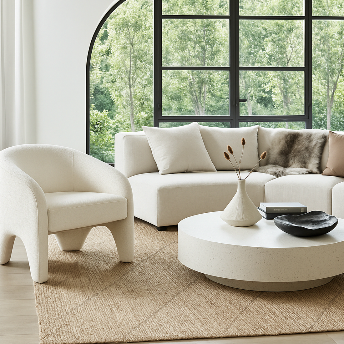 Korra Sculptural Accent Chair – White Chenille