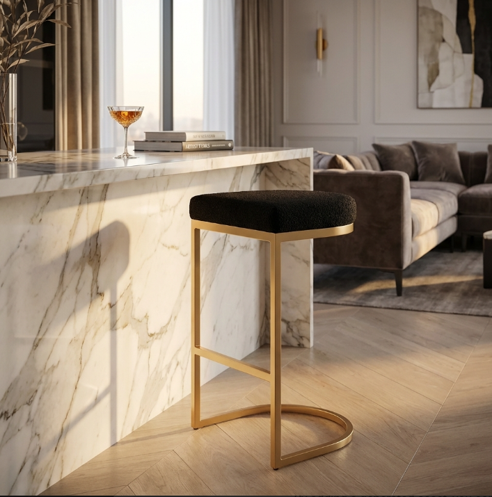 Korra Imperial - Black bouclé, Bar Stool