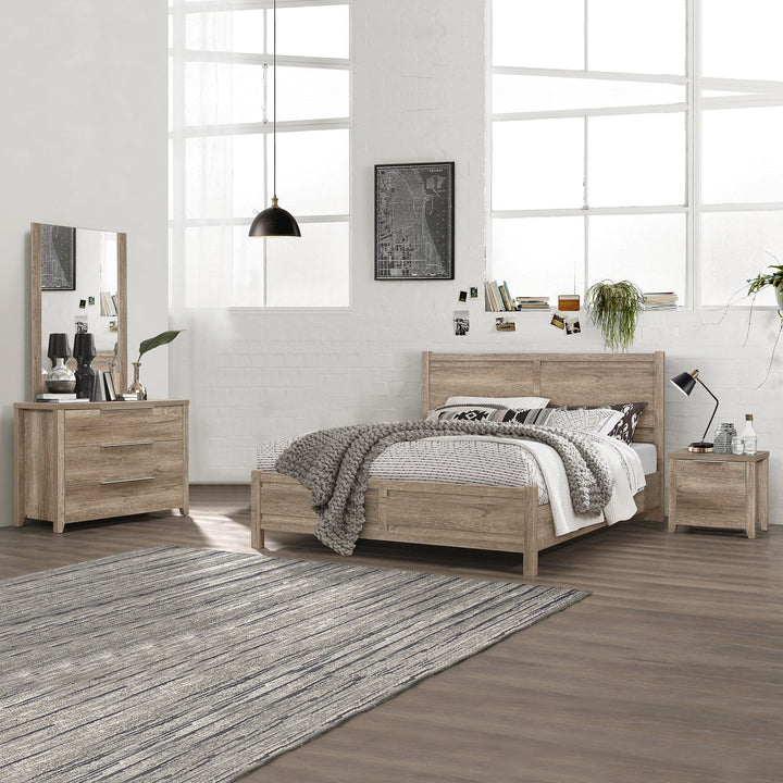 5 Pieces Bedroom Suite Natural Wood Like MDF Structure King Size Oak Colour Bed, Bedside Table, Tallboy & Dresser