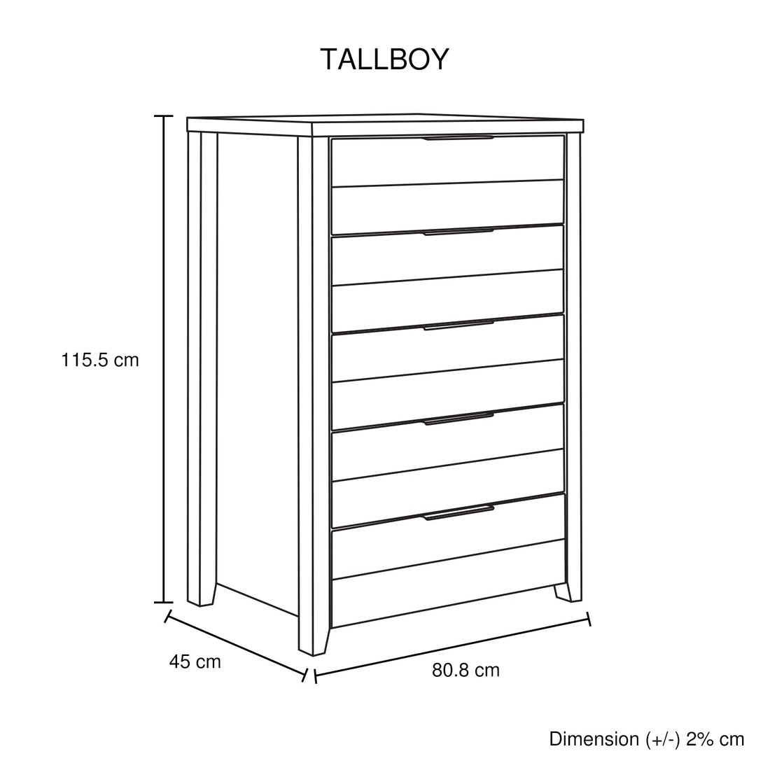 5 Pieces Bedroom Suite Natural Wood Like MDF Structure Queen Size Oak Colour Bed, Bedside Table, Tallboy & Dresser