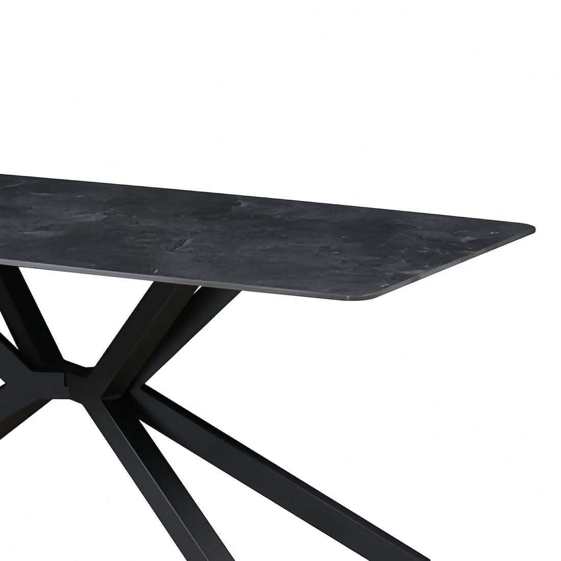 Dining Table Rectangular Shape Green Sintered Stone Top Powder Coated Iron Legs