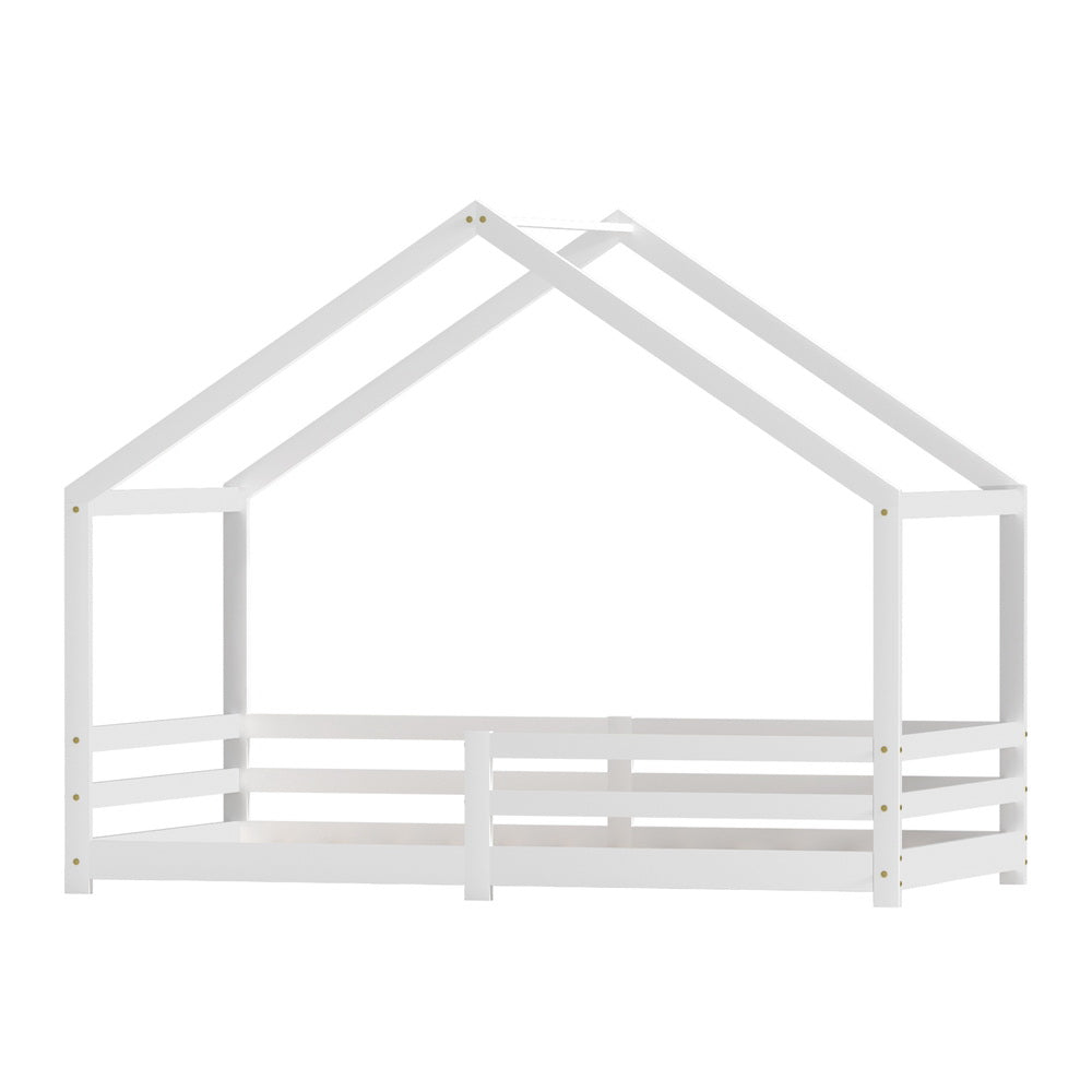 Korra Bed Frame Wooden Kids Single House Frame White AMOS