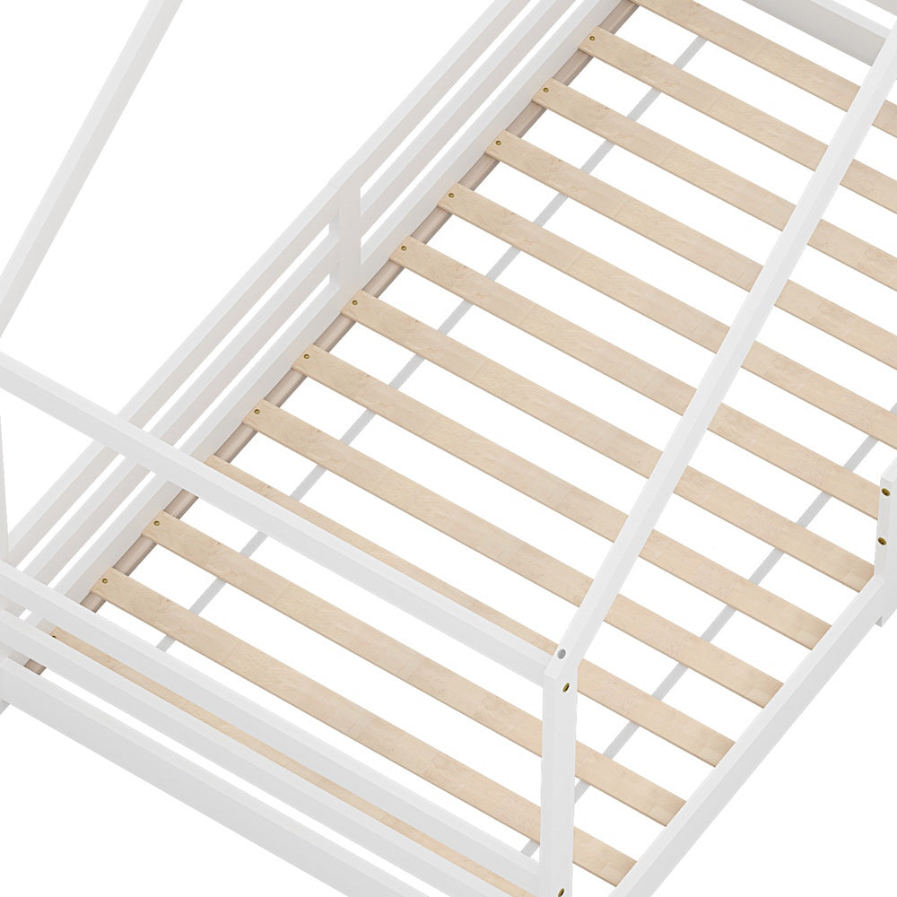 Korra Bed Frame Wooden Kids Single House Frame White AMOS