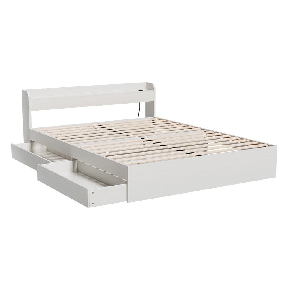 Korra Bed Frame Double Size Mattress Base wtih Charging Ports 2 Storage Drawers