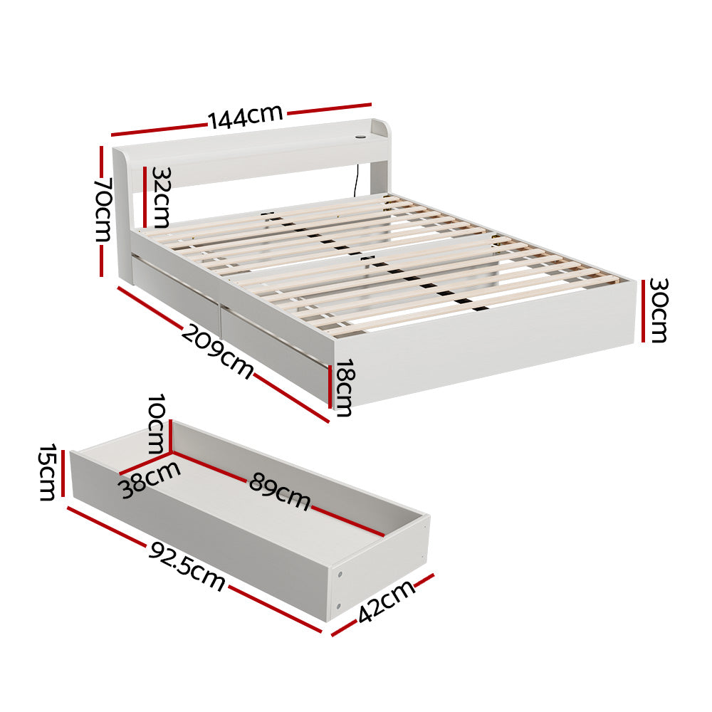 Korra Bed Frame Double Size Mattress Base wtih Charging Ports 2 Storage Drawers