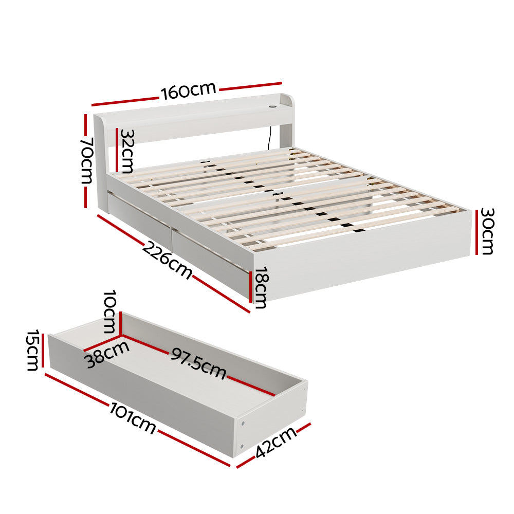 Korra Bed Frame Queen -  Charging Ports 2 Storage Drawers