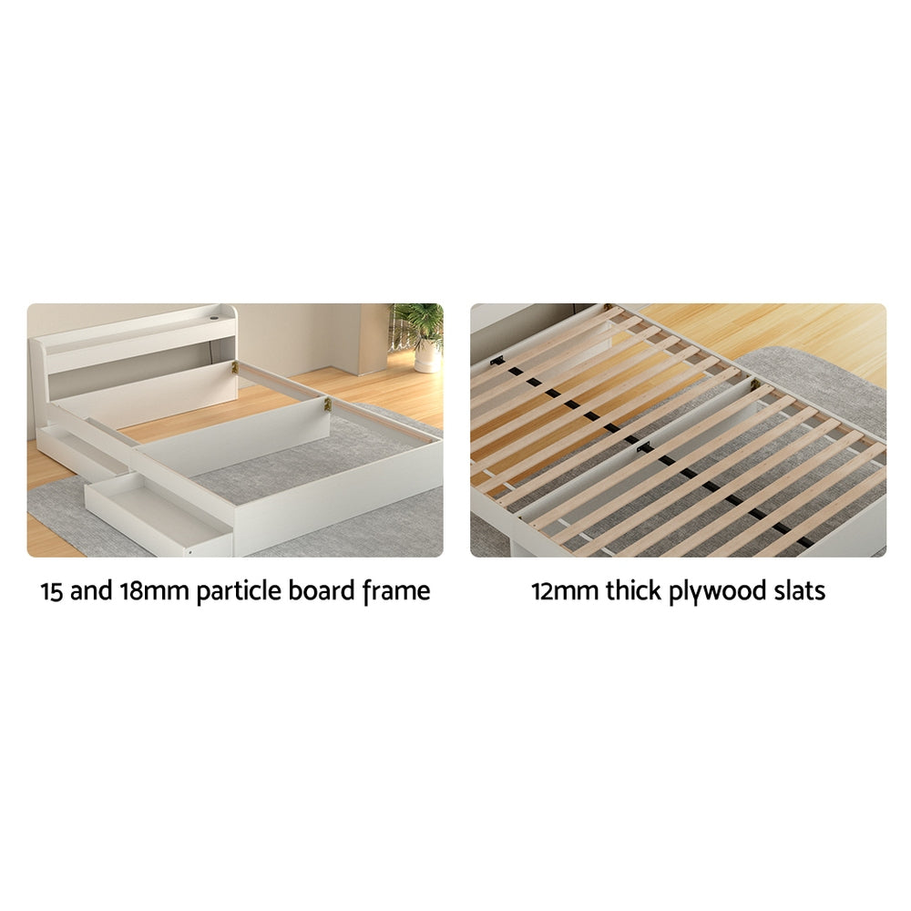 Korra Bed Frame Queen -  Charging Ports 2 Storage Drawers