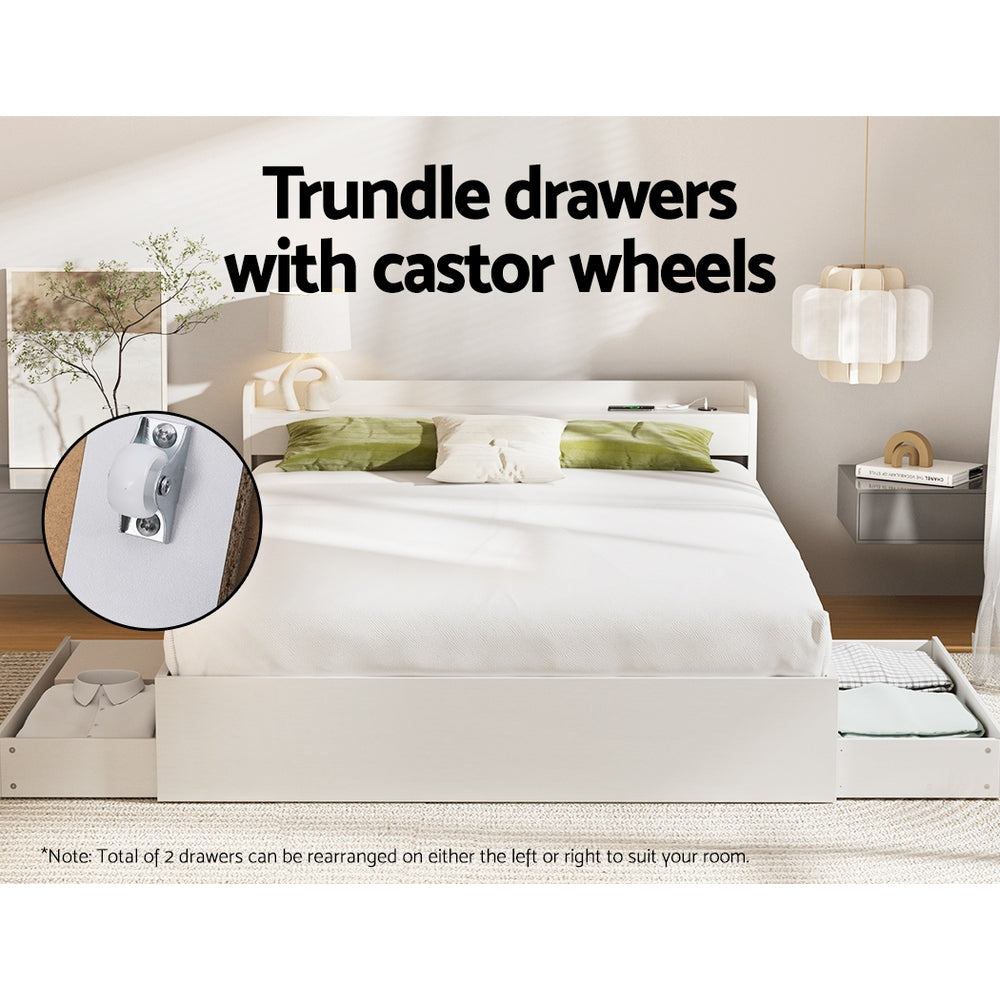 Korra Bed Frame Queen -  Charging Ports 2 Storage Drawers