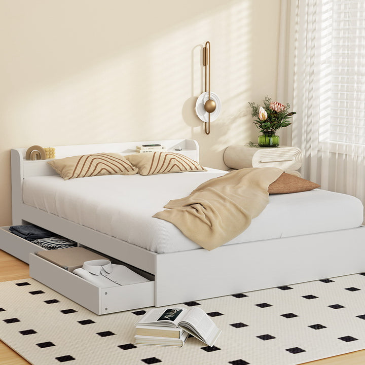 Korra Bed Frame Queen -  Charging Ports 2 Storage Drawers