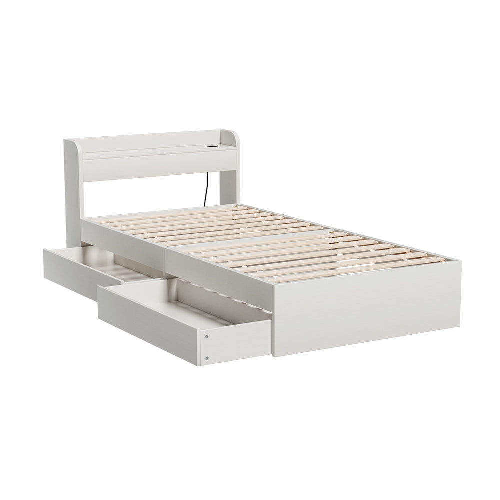 Korra Bed Frame Single Size Mattress Base wtih Charging Ports 2 Storage Drawers