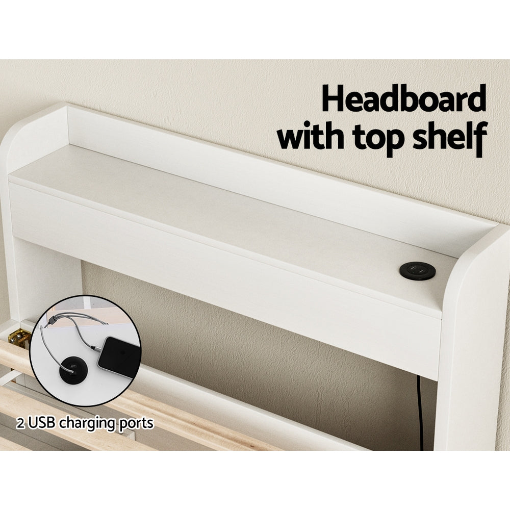 Korra Bed Frame Single Size Mattress Base wtih Charging Ports 2 Storage Drawers