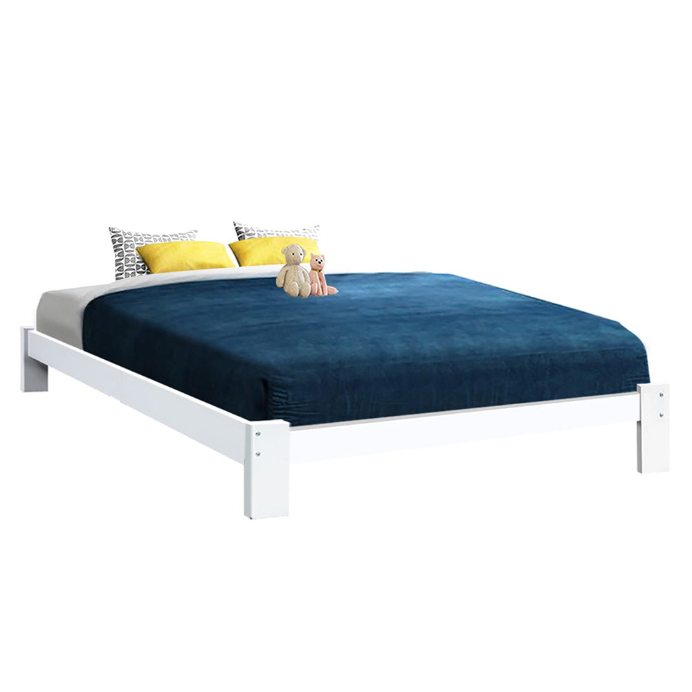 Korra Bed Frame Queen Size Wooden White JADE