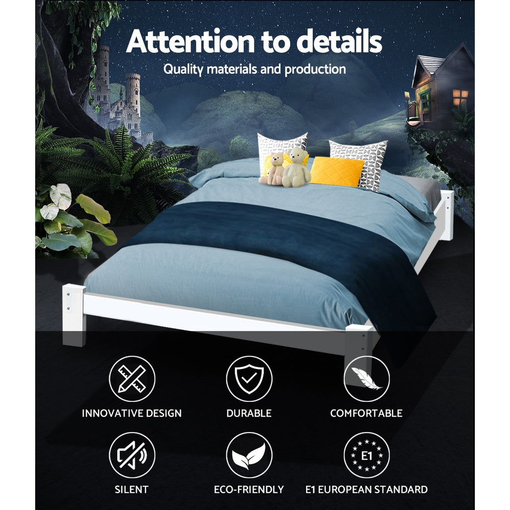 Korra Bed Frame Queen Size Wooden White JADE