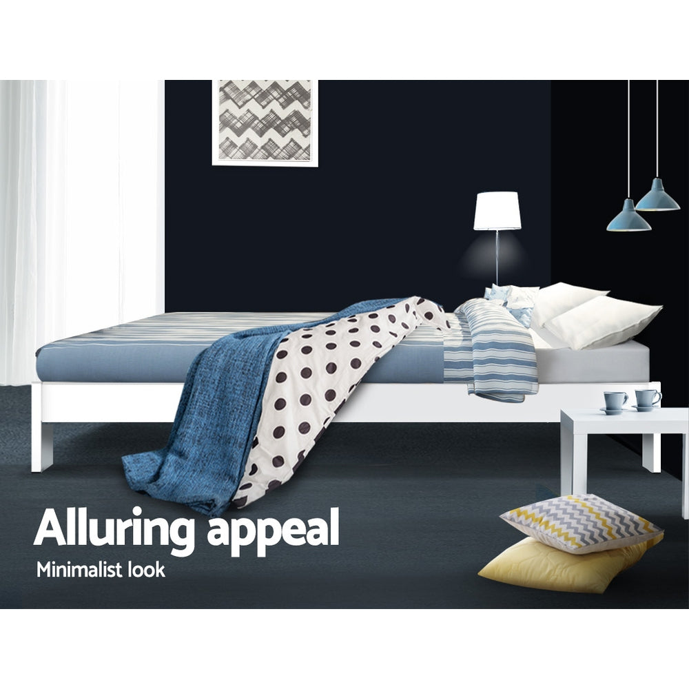 Korra Bed Frame Queen Size Wooden White JADE