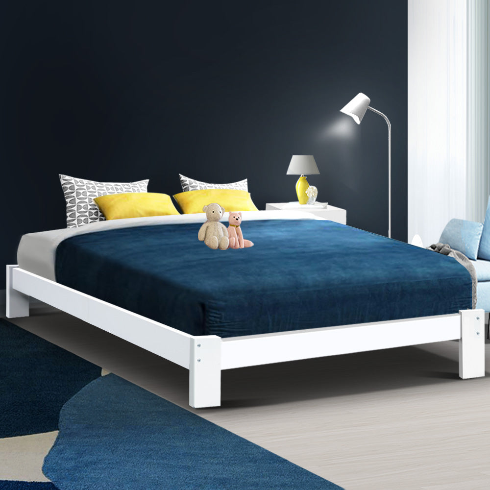 Korra Bed Frame Queen Size Wooden White JADE