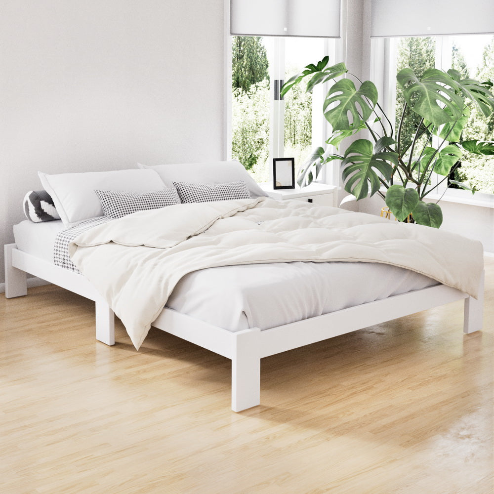 Korra Bed Frame Queen Size Wooden White JADE
