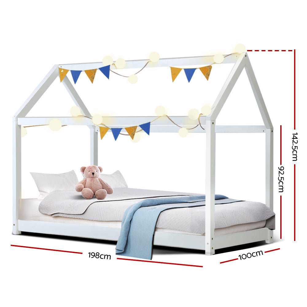 Korra Bed Frame Wooden Kids House Frame White CASA