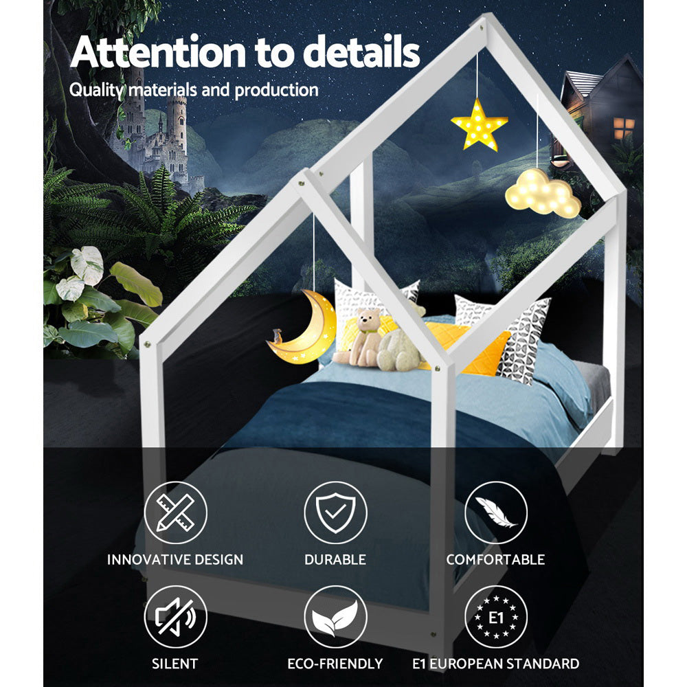 Korra Bed Frame Wooden Kids House Frame White CASA