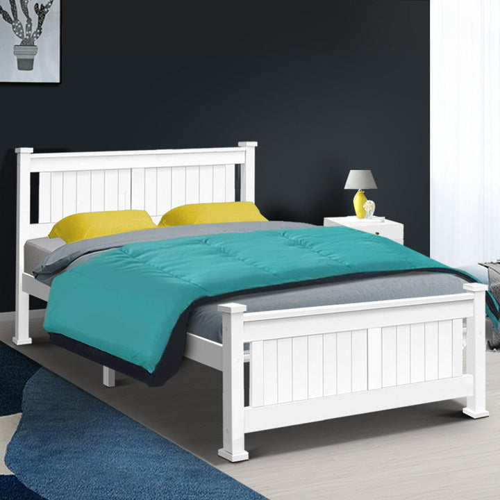 Korra Bed Frame Double Size Wooden White RIO