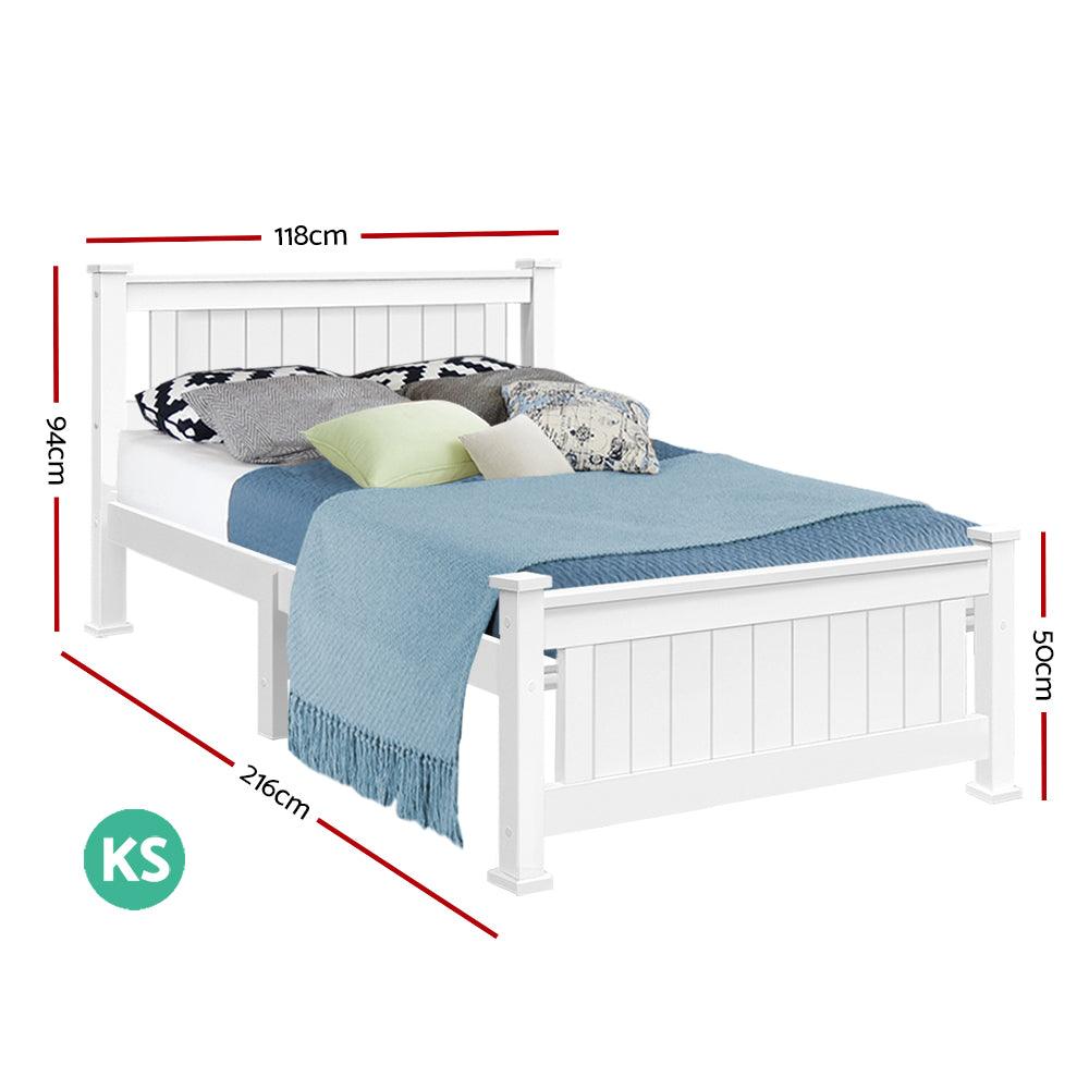 Korra Bed Frame King Single Size Wooden White RIO