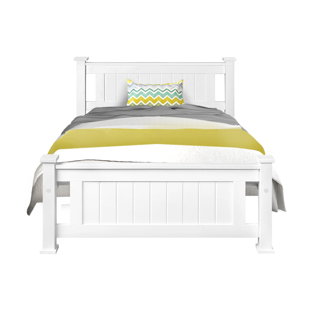 Korra Bed Frame King Single Size Wooden White RIO