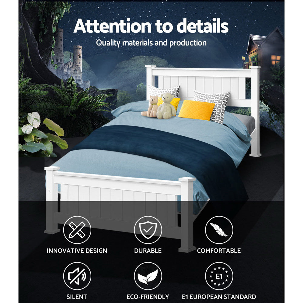 Korra Bed Frame King Single Size Wooden White RIO