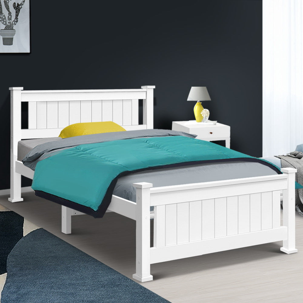 Korra Bed Frame King Single Size Wooden White RIO