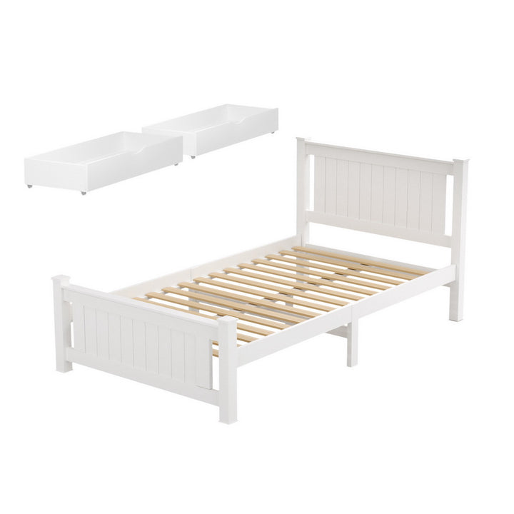 Korra Bed Frame King Single Size Wooden Platform with 2 Storage Drawers White RIO