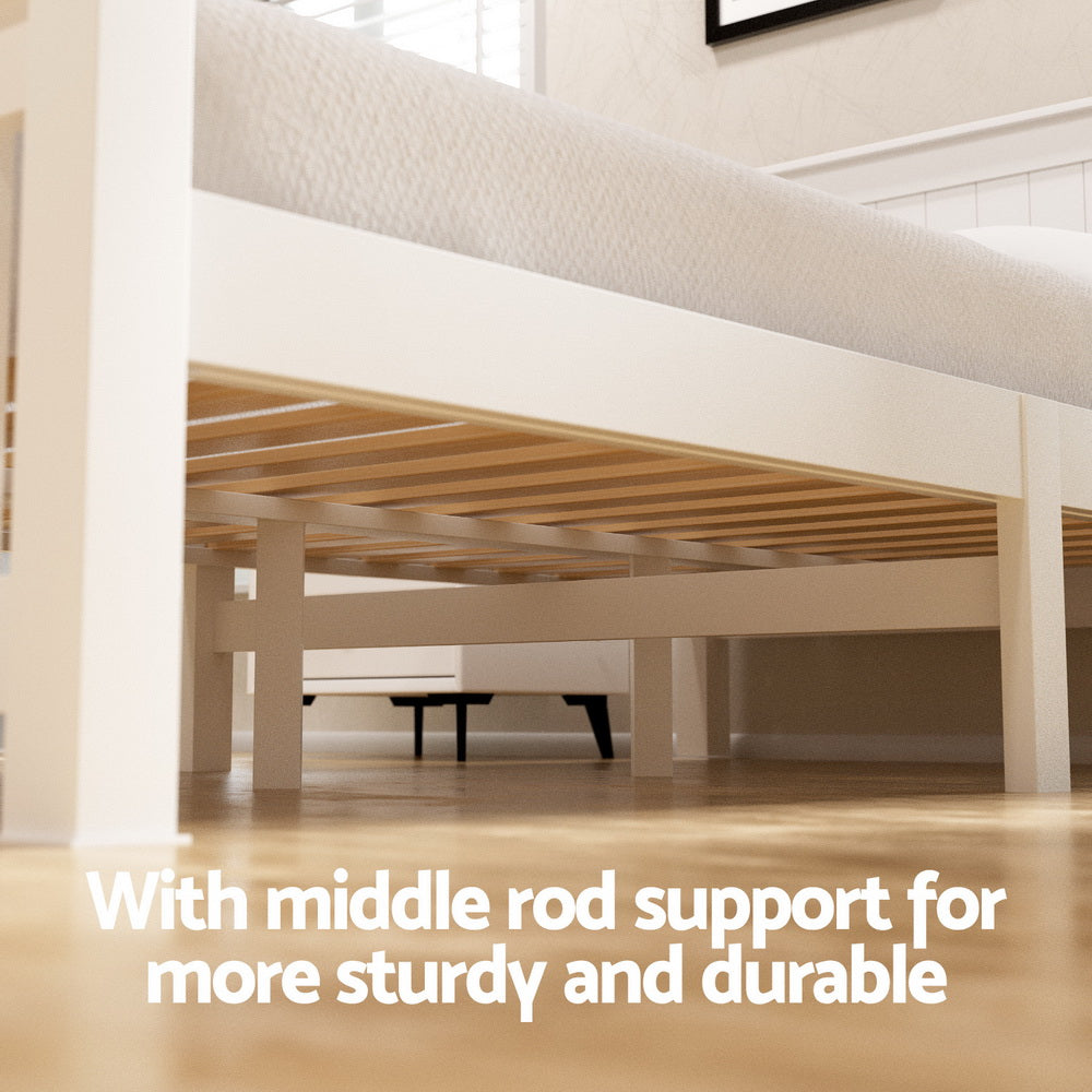 Korra Bed Frame King Single Size Wooden Platform with 2 Storage Drawers White RIO