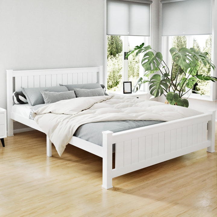 Korra Bed Frame Queen Size Wooden White RIO