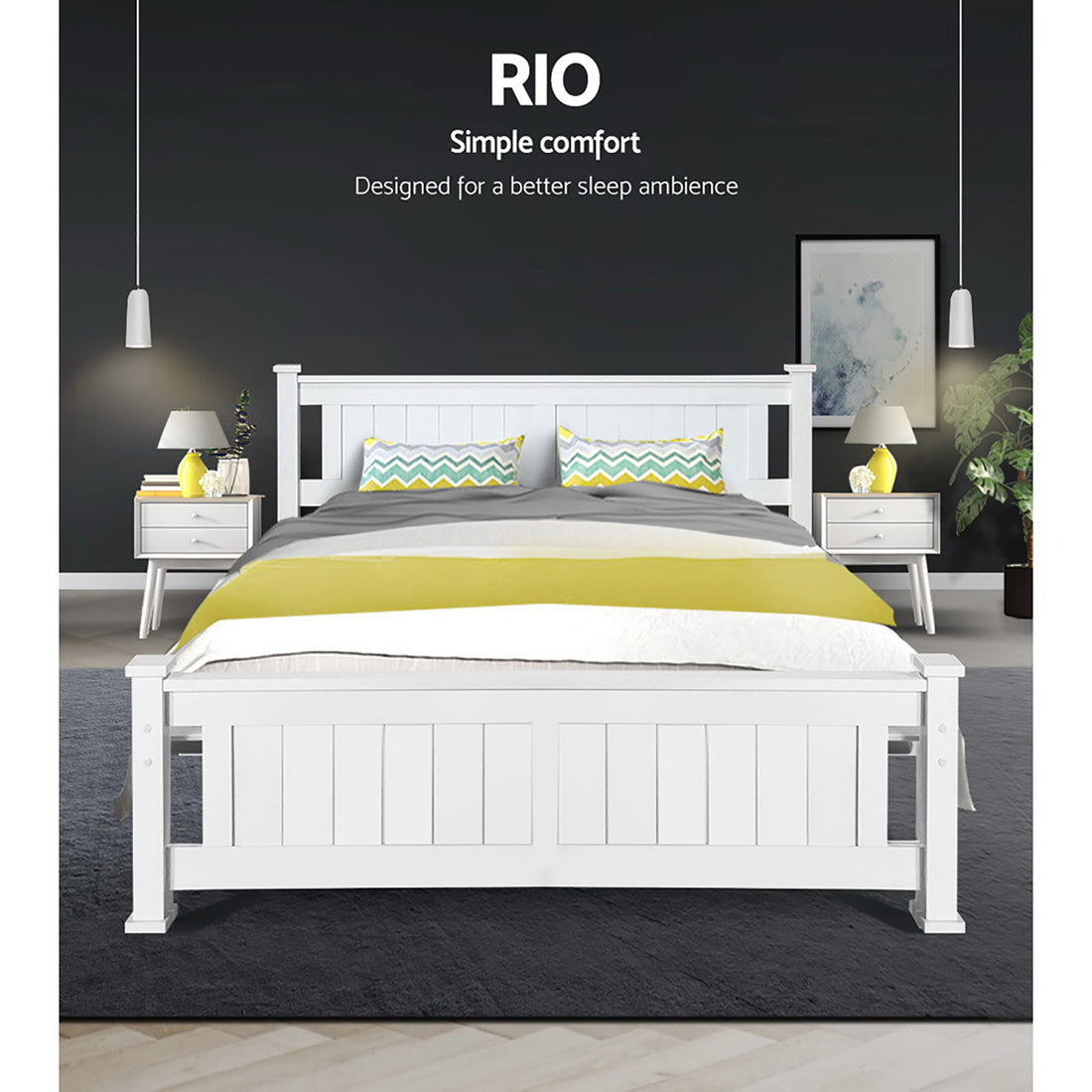 Korra Bed Frame Queen Size Wooden White RIO