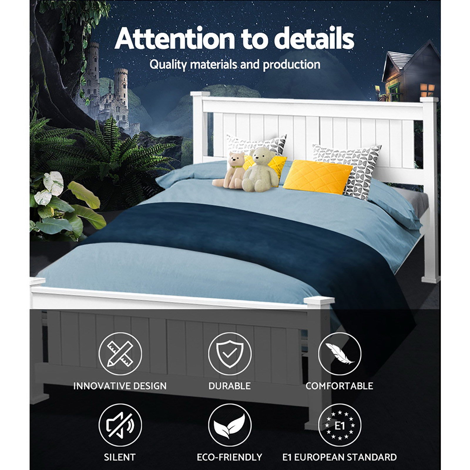 Korra Bed Frame Queen Size Wooden White RIO