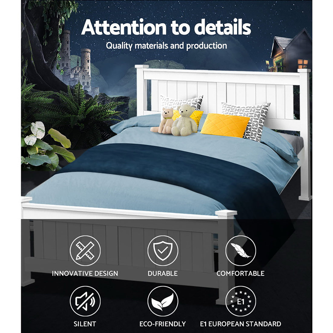 Korra Bed Frame Queen Size Wooden White RIO