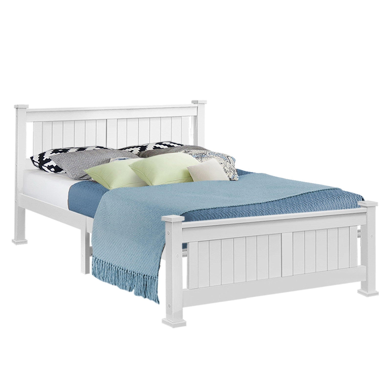 Korra Bed Frame Queen Size Wooden White RIO