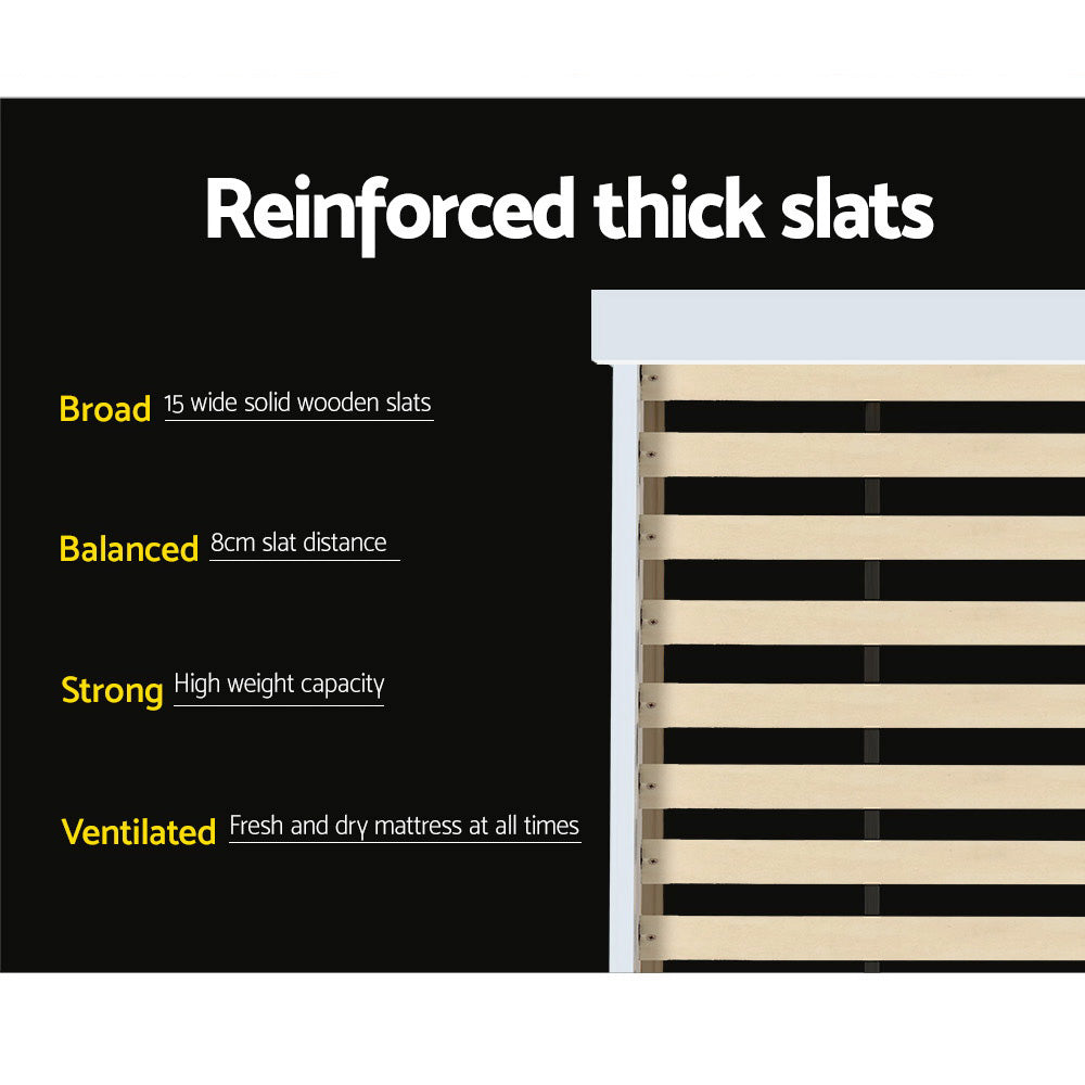 Korra Bed Frame King Single Size Wooden with 3 Shelves Bed Head White