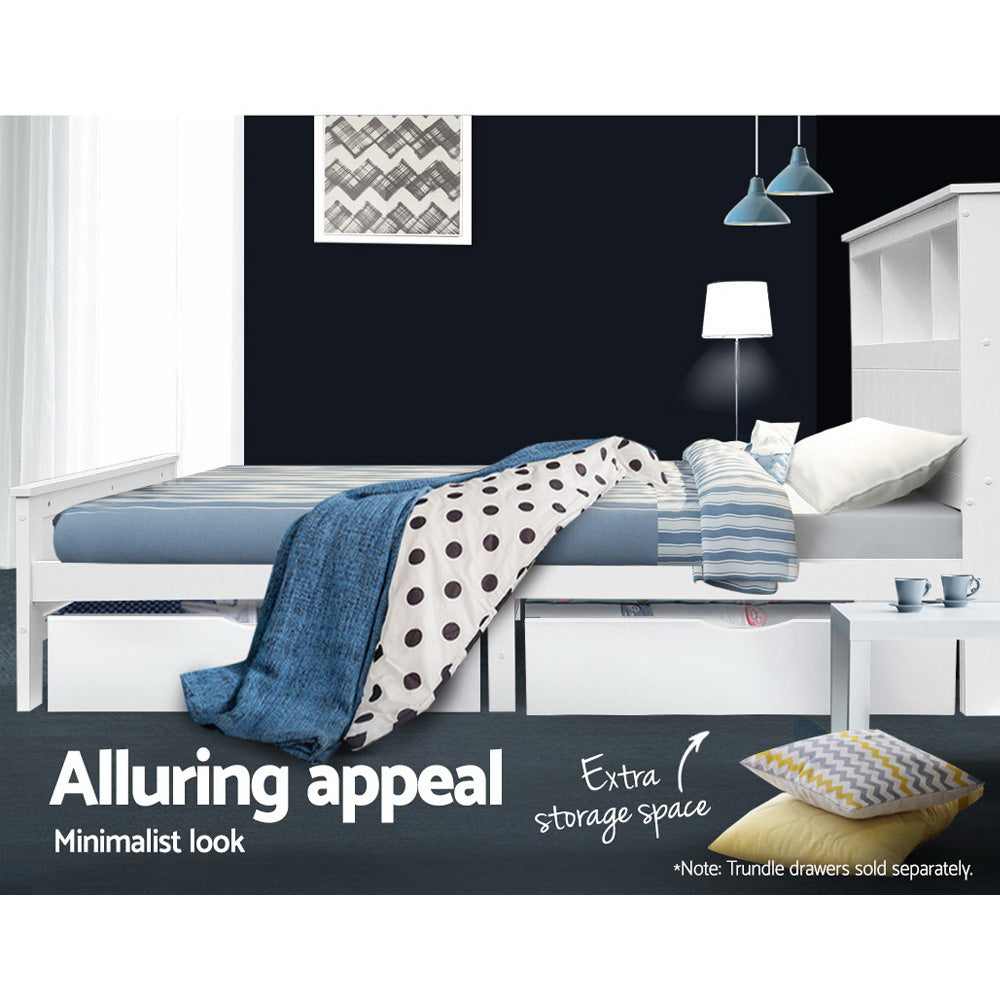 Korra Bed Frame King Single Size Wooden with 3 Shelves Bed Head White