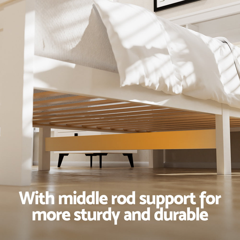 Korra Bed Frame King Single Size Wooden with 2 Storage Drawers White