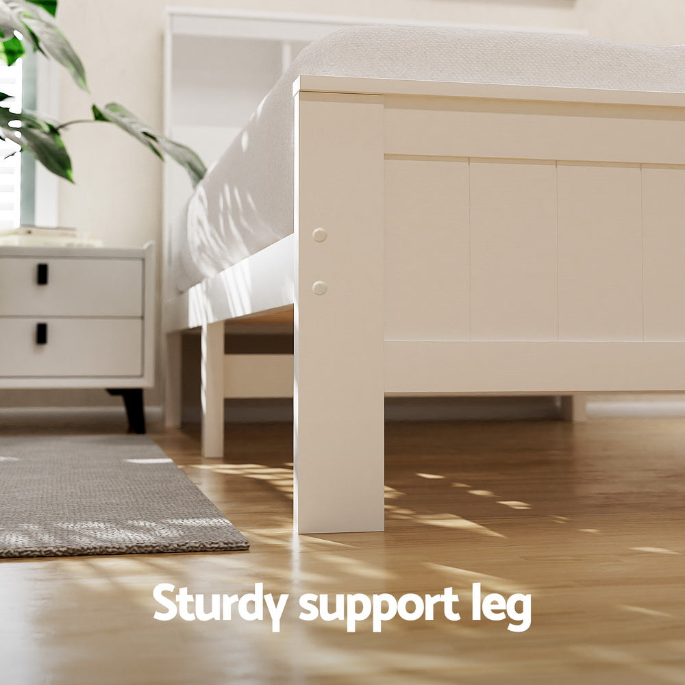 Korra Bed Frame King Single Size Wooden with 2 Storage Drawers White