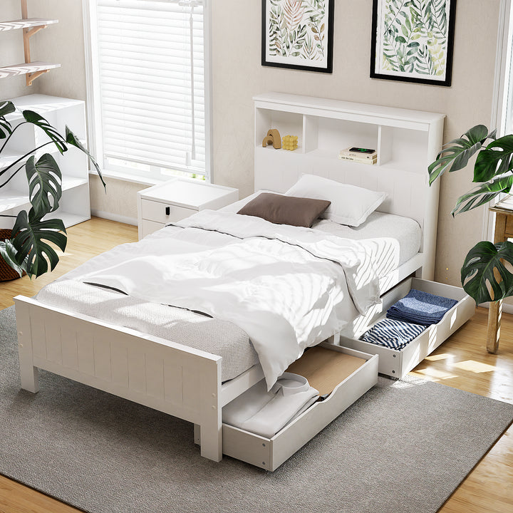 Korra Bed Frame King Single Size Wooden with 2 Storage Drawers White