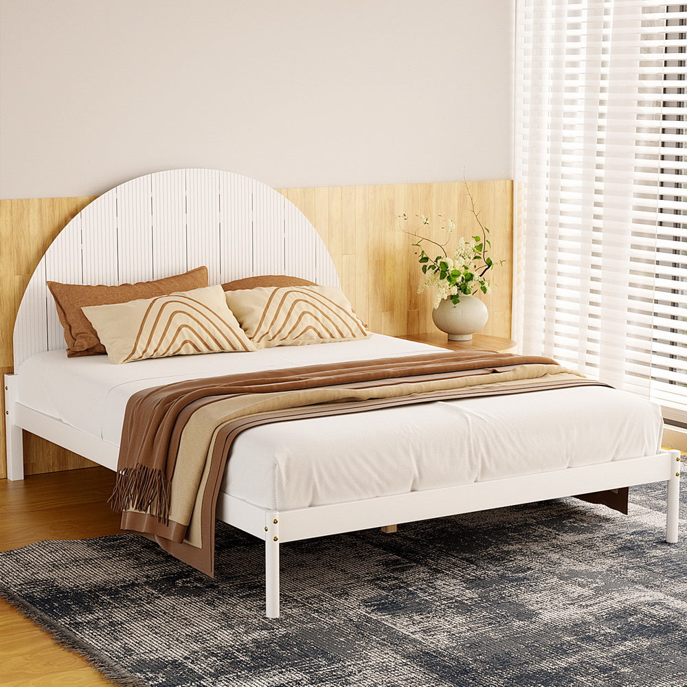 Korra Bed Frame Queen Size Wooden White DALY
