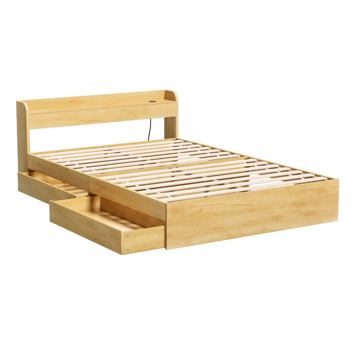 Korra Bed Frame Double Size with Charging Ports and 2 Drawers AURA