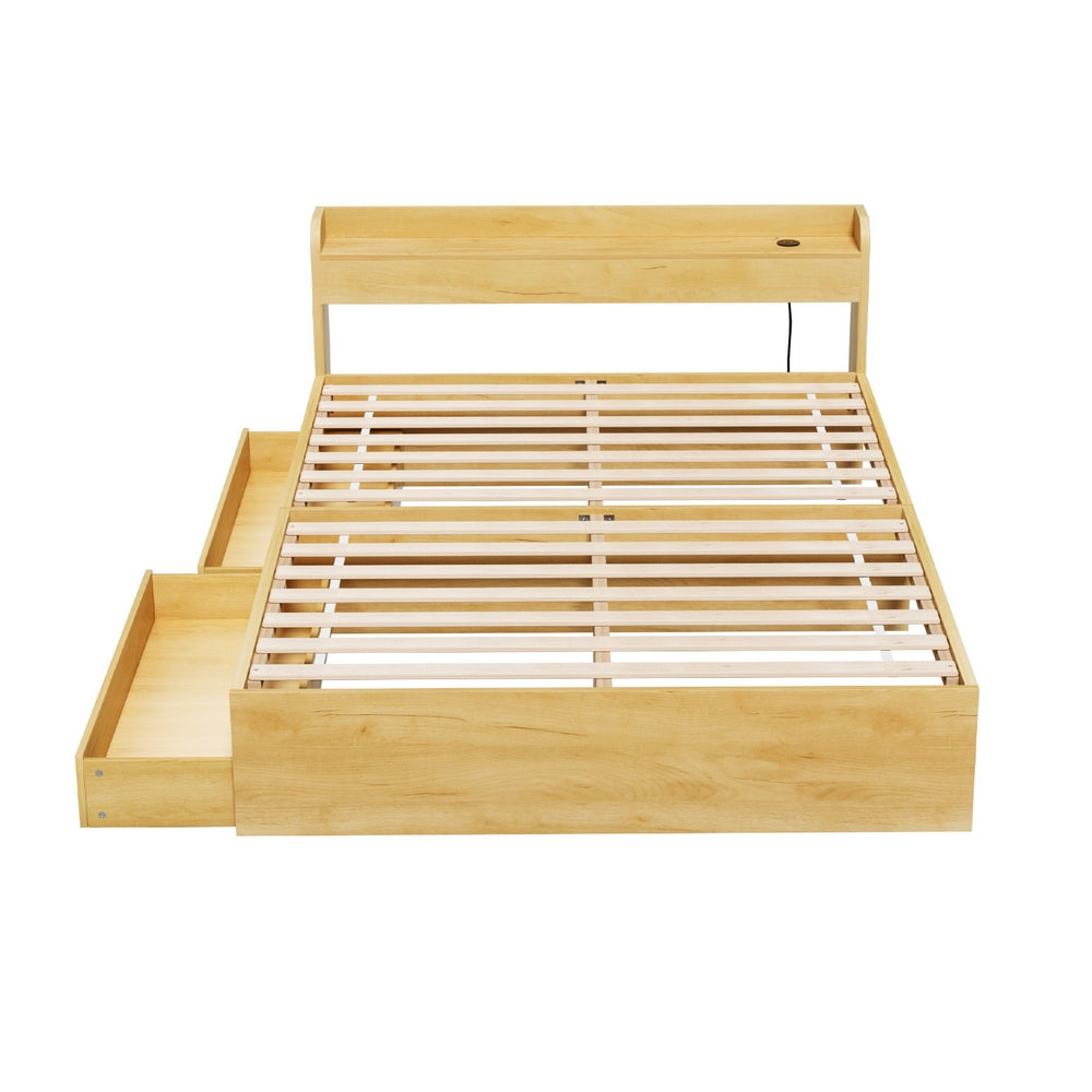 Korra Bed Frame Double Size with Charging Ports and 2 Drawers AURA