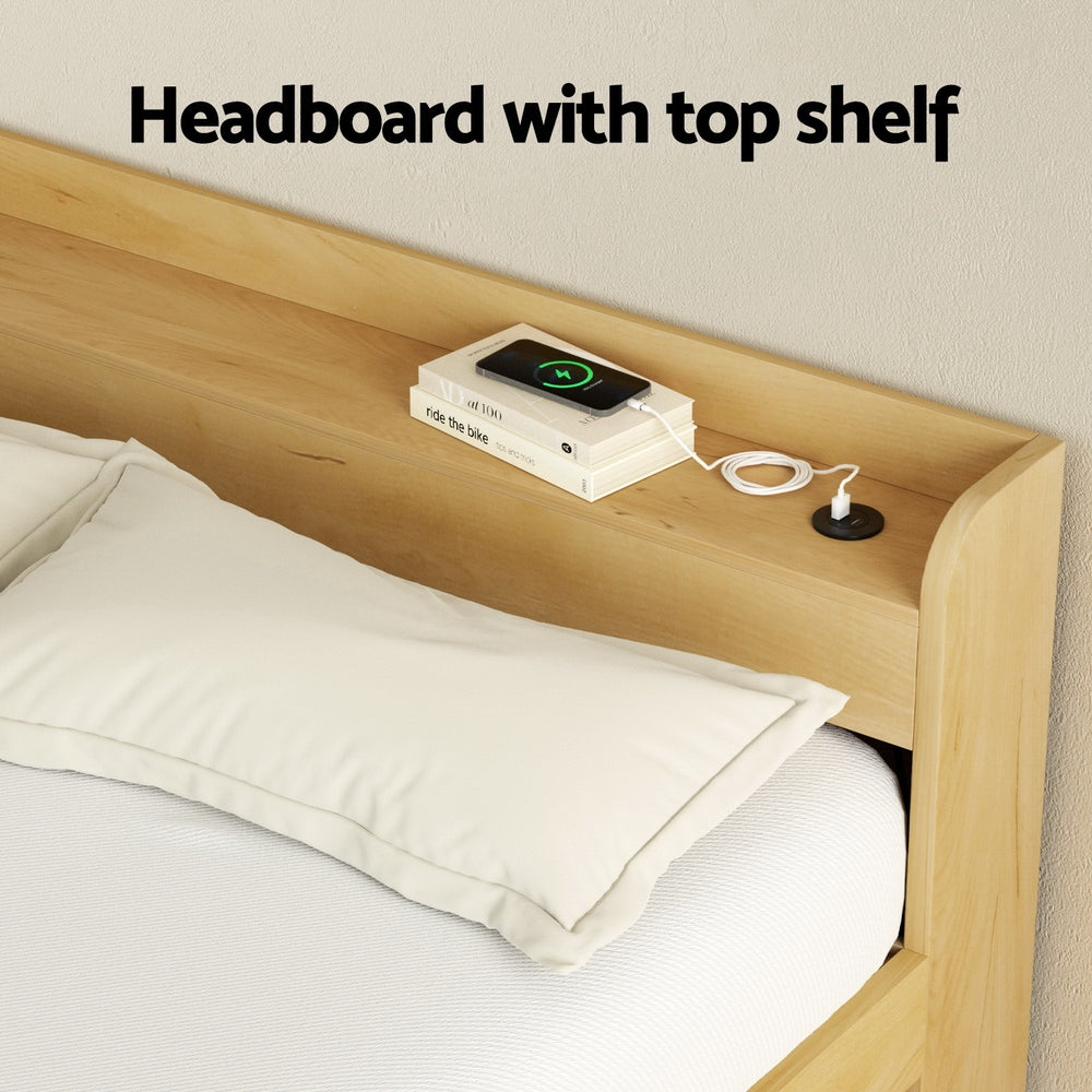 Korra Bed Frame Double Size with Charging Ports and 2 Drawers AURA