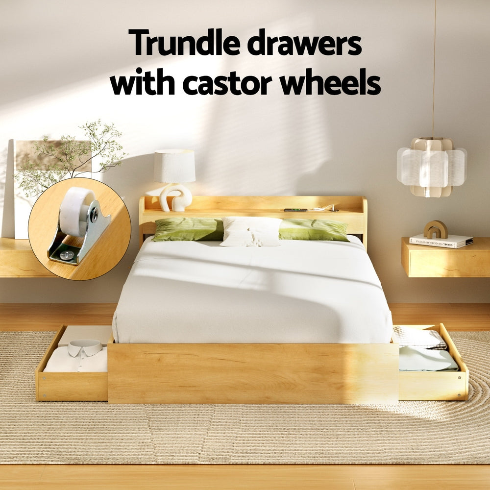 Korra Bed Frame Double Size with Charging Ports and 2 Drawers AURA