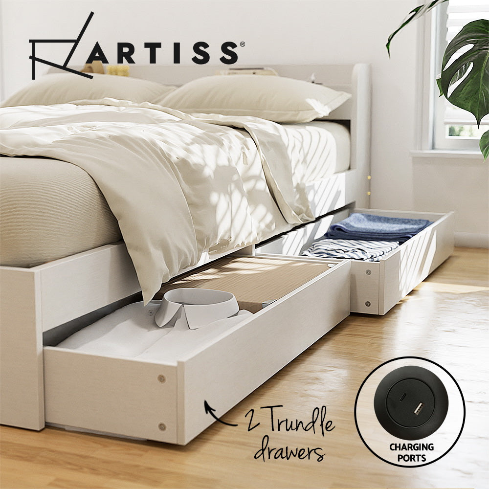Korra Bed Frame Single Size with Charging Ports and 2 Drawers AURA