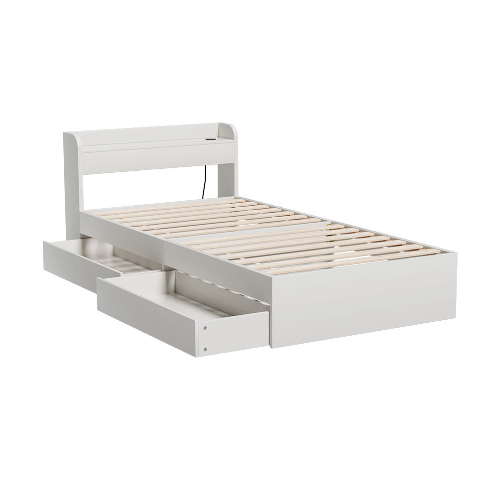 Korra Bed Frame Single Size with Charging Ports and 2 Drawers AURA