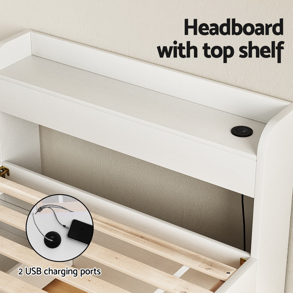 Korra Bed Frame Single Size with Charging Ports and 2 Drawers AURA