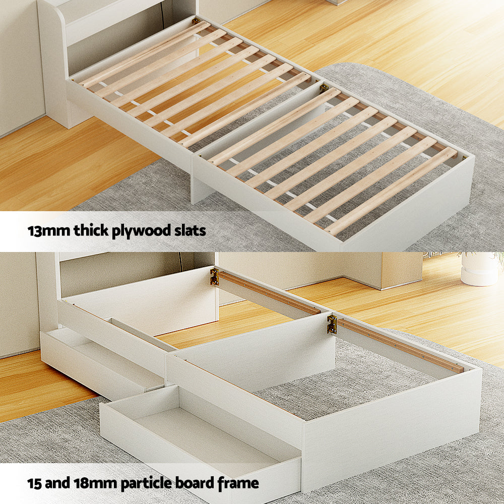 Korra Bed Frame Single Size with Charging Ports and 2 Drawers AURA