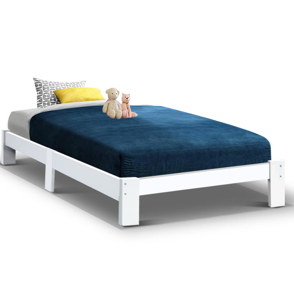 Korra Bed Frame King Single Size Wooden White JADE