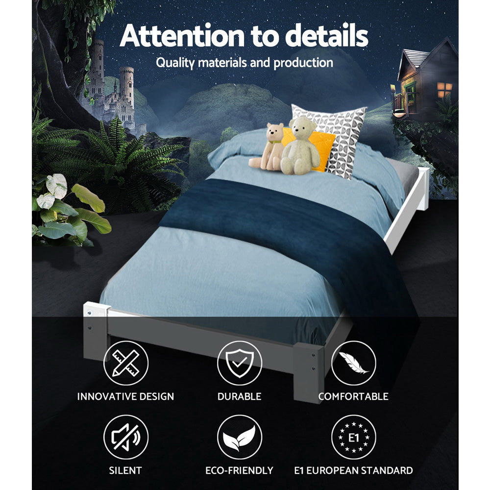 Korra Bed Frame King Single Size Wooden White JADE